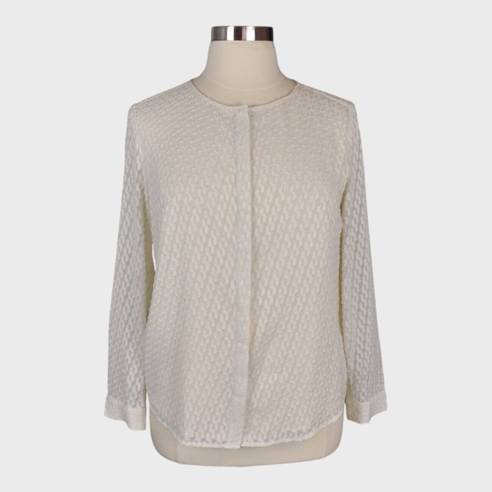 Talbots Textured Hidden‎ Button Front Long Sleeve Blouse